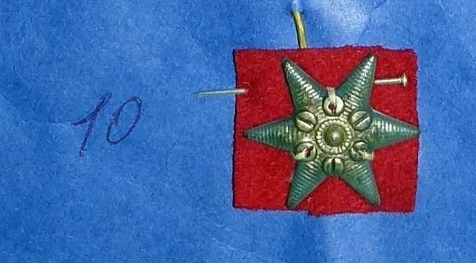 Зірка шестираменна з рельєфним орнаментом посередині (розміщена на червоному сукні) - запроваджена в австро-угорській армії для позначення старшинських ступенів, яку також використовували пластуни. 
