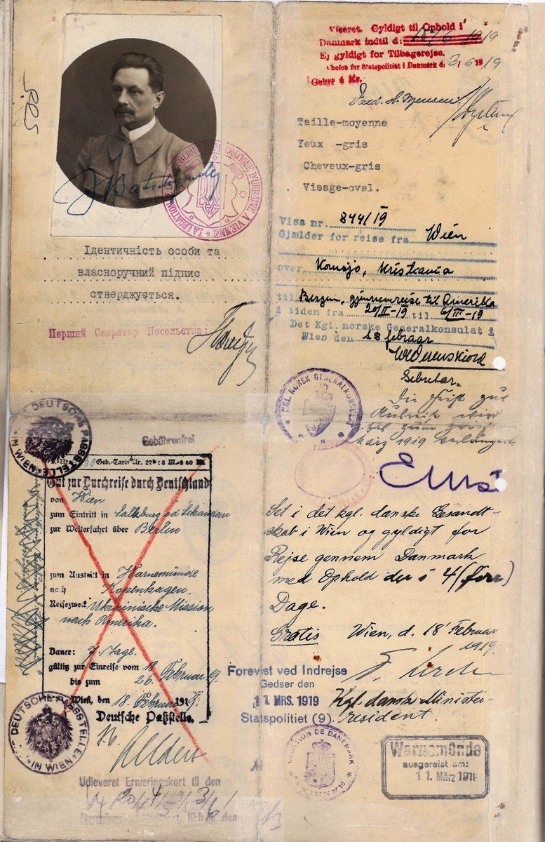 Дипломатичний паспорт Юліана Бачинського. Лютий 1919 р.