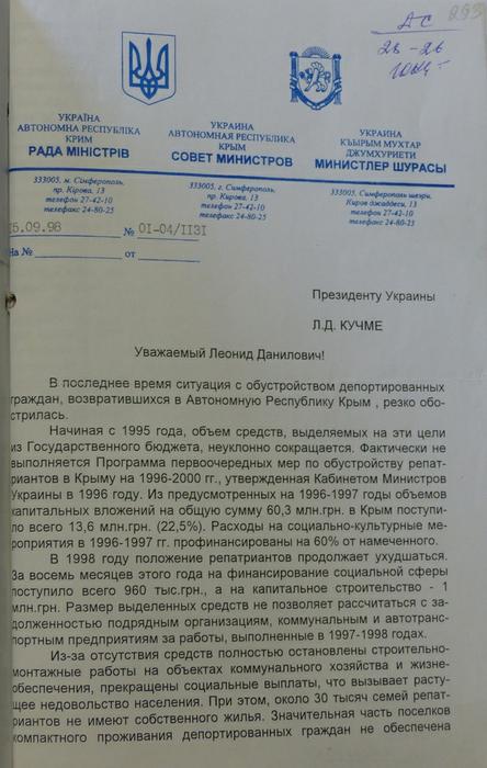 Лист Голови Ради Міністрів Автономної Республіки Крим С Куніцина...