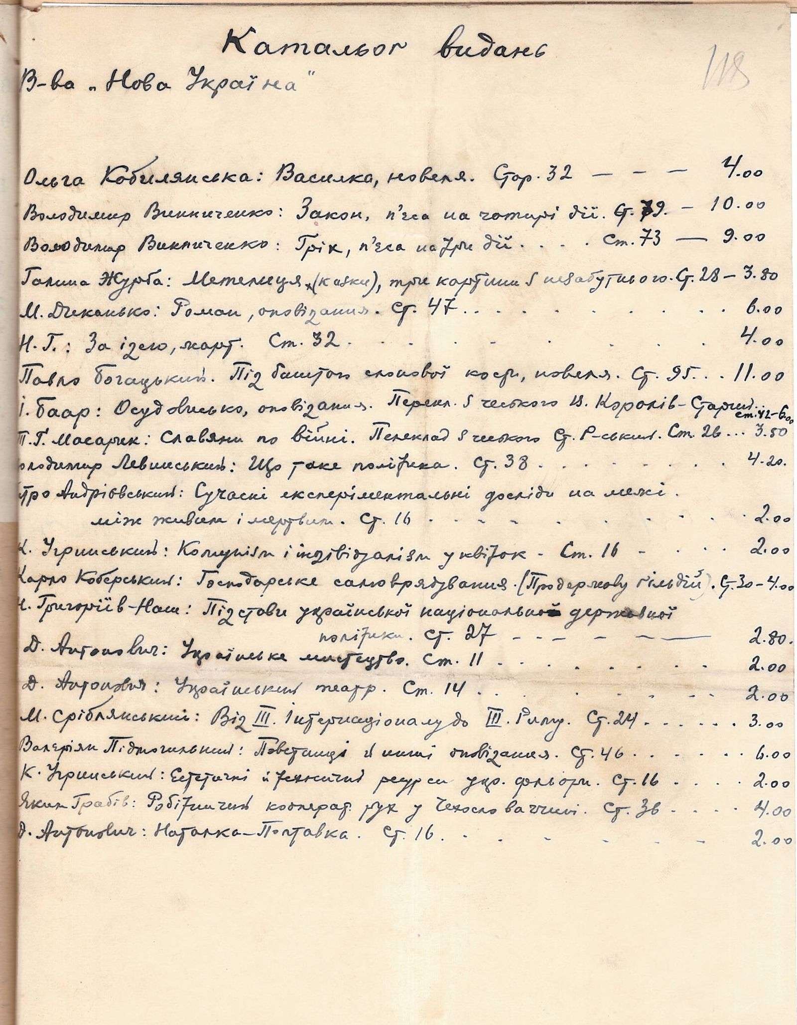 Каталог видань Видавництва «Нова Україна». [1924 р.].