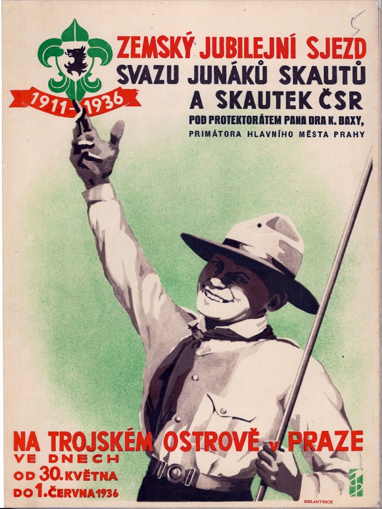 Плакат Земського ювілейного з'їзду юнаків-скаутів у Празі 1911-1936. 30 квітня — 1 червня 1936 р.