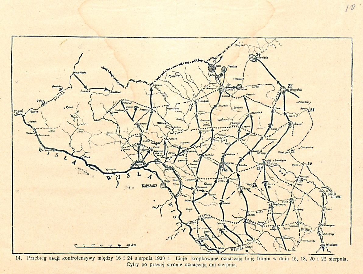 Мапа контрнаступу польських військ між 16 і 24 серпня 1920 р.