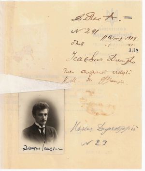Дипломатичний паспорт члена політичної секції Надзвичайної дипломатичної місії УНР у Франції Дмитра Ісаєвича. 11 січня 1919 р.