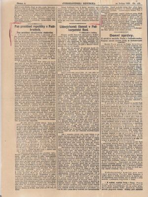 Вирізки з чеських газет про перебування Президента Чехословацької Республіки Томаша Масарика в Подєбрадах. 10 травня 1923 р.