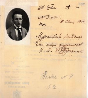 Дипломатичний паспорт Володимира Мурського, члена секції журналістів Надзвичайної дипломатичної місії УНР  у Франції. 11 січня 1919 р.