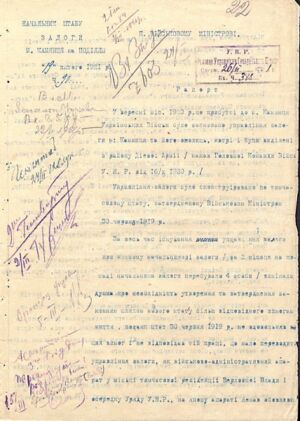 Рапорт начальника штабу Залоги м. Кам’янця Міністру військових справ УНР з проханням затвердити тимчасовий штат. 19 лютого 1921 р.
