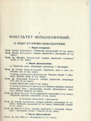 Програма викладів Українського вільного університету в Празі. 1921 р.