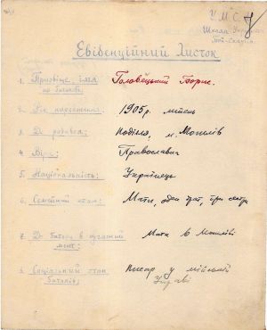 Анкети пластунів Дмитра і Бориса Головецьких, які перебували у таборі Стшалково. 1922 р.